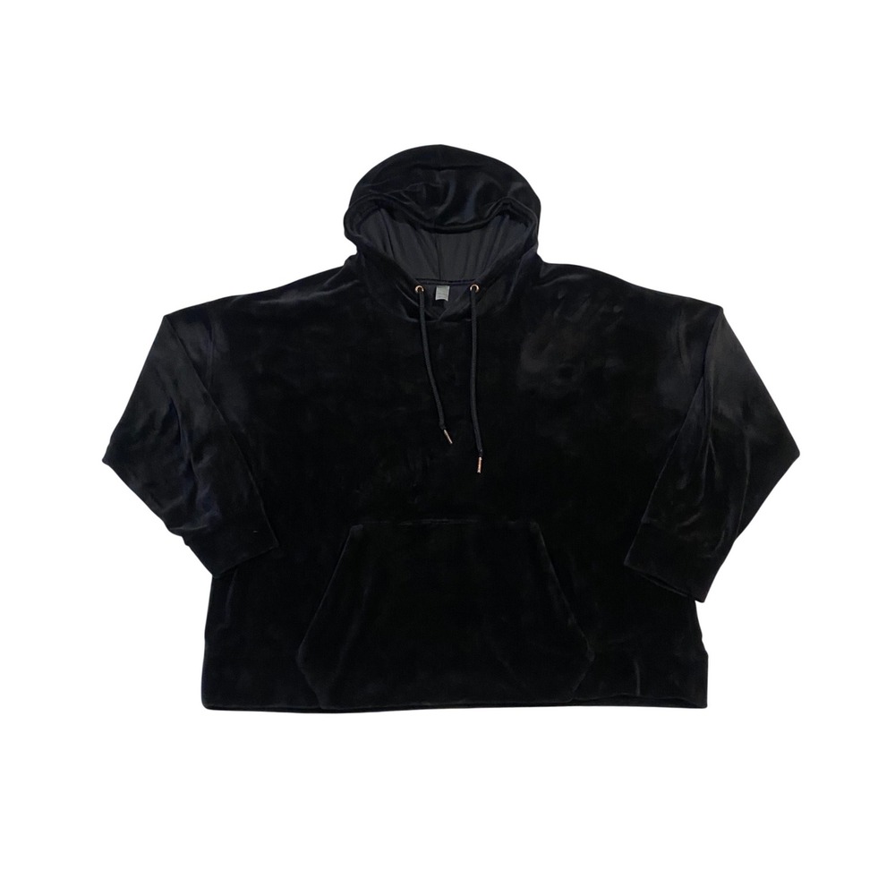 Green Tea Womens XXL Black Velour Hoodie Pullover Sweatshirt Soft